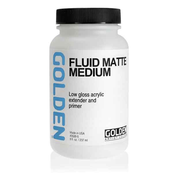 Golden Fluid Matte Medium is a pourable medium useful for extending colour and decreasing gloss