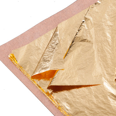 Imitation Gold loose leaf is applied to a surface that has been previously coated with acrylic size