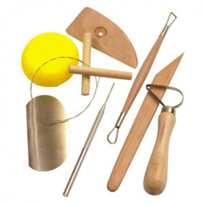 Pottery tool kit for use when sculpting with kiln dried or air drying clay