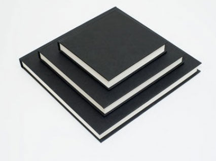 Sketchbooks containing all-media 140gsm cartridge paper with sewn pages and traditional black cloth finish
