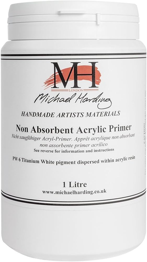 Michael Harding’s Non-Absorbent Acrylic primer prevents oil paints to appear to dull due to the primer drawing out the oil giving a flat, muted looking paint surface.
