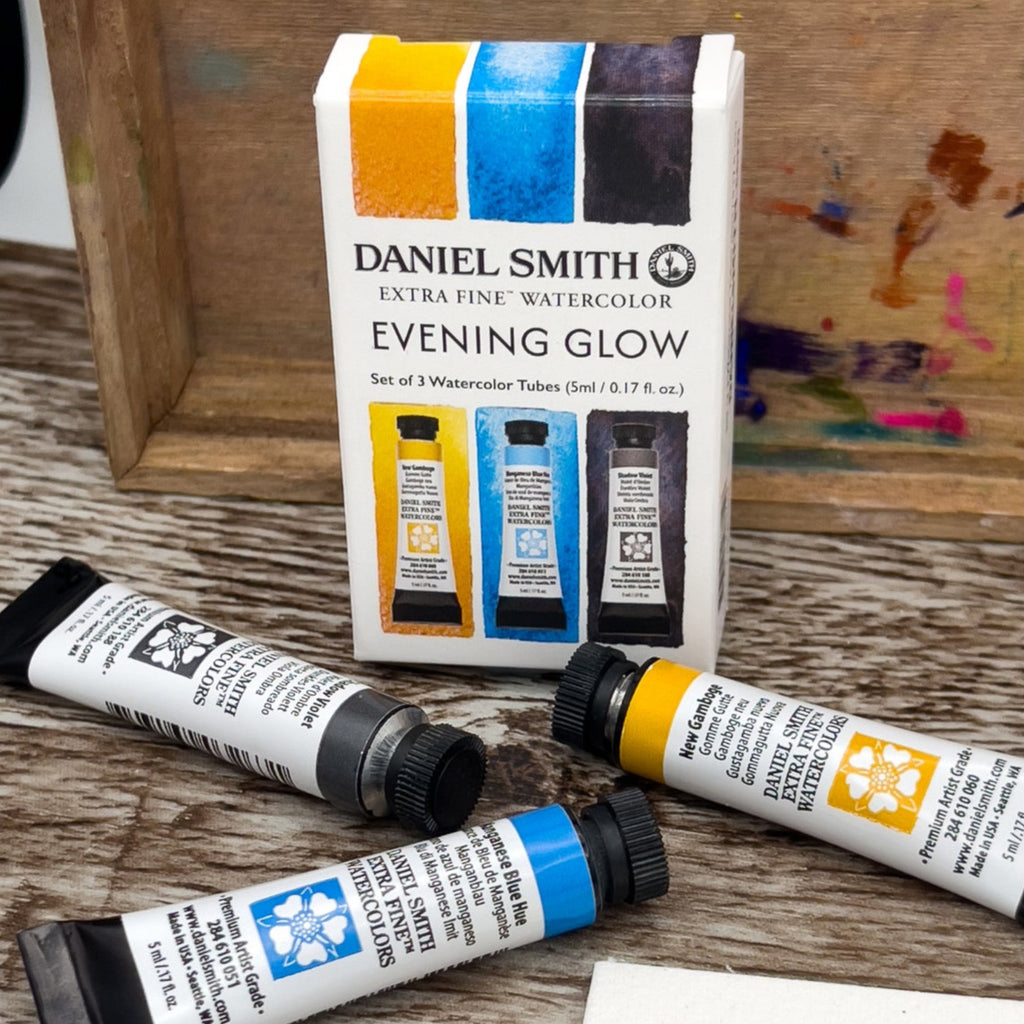 Daniel Smith watercolor paint set with colours for Evening landscape watercolours.