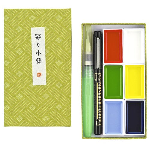 Gansai Tambi set of 6 plus watercolour brush and pen.