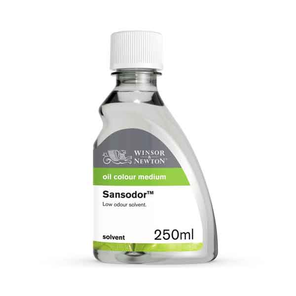 Sansodor is a low odour solvent which evaporates slowly, increases blending time and is suitable for thinning oil colours and cleaning brushes.