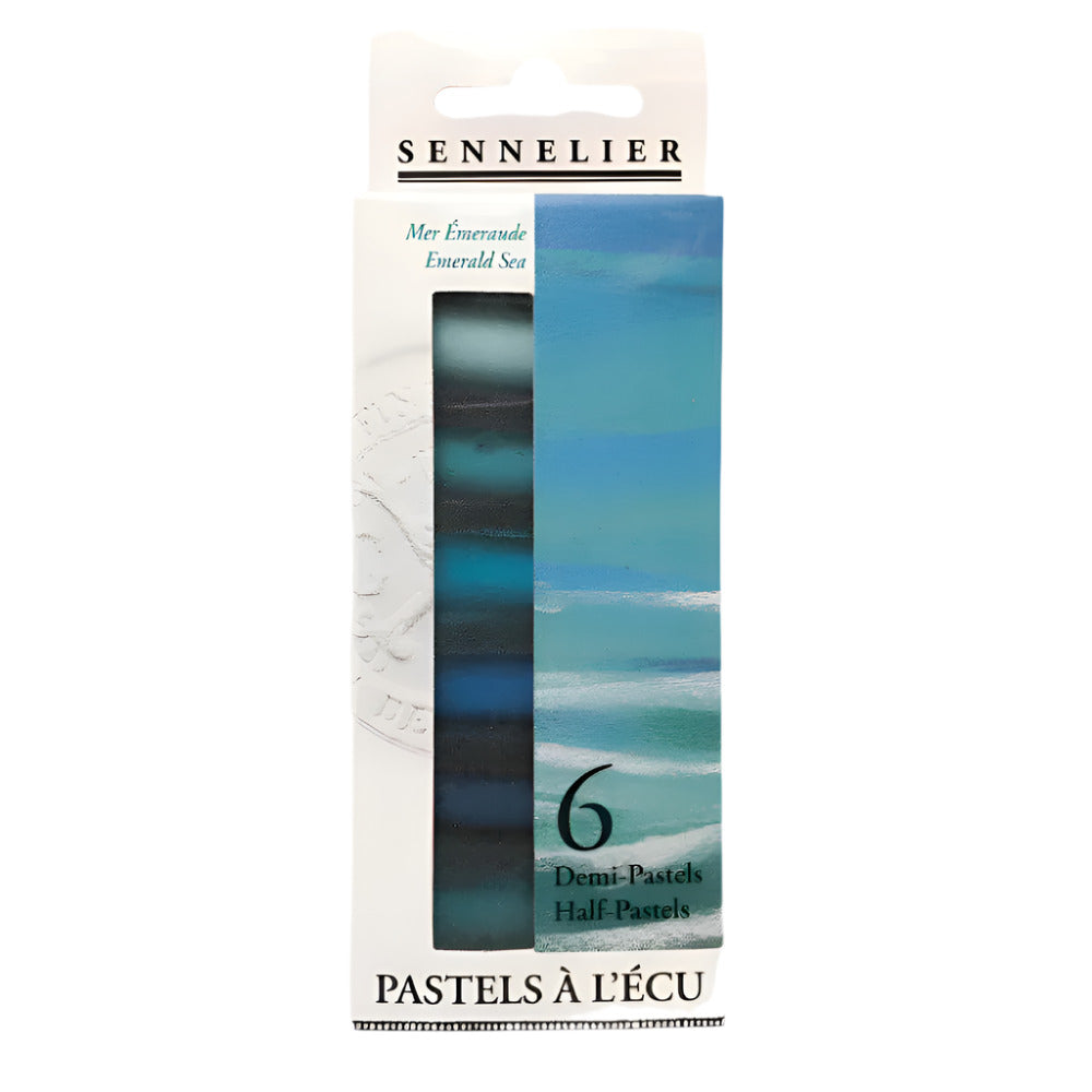 Pack of Sennelier pastels with a blue color swatch on a white background