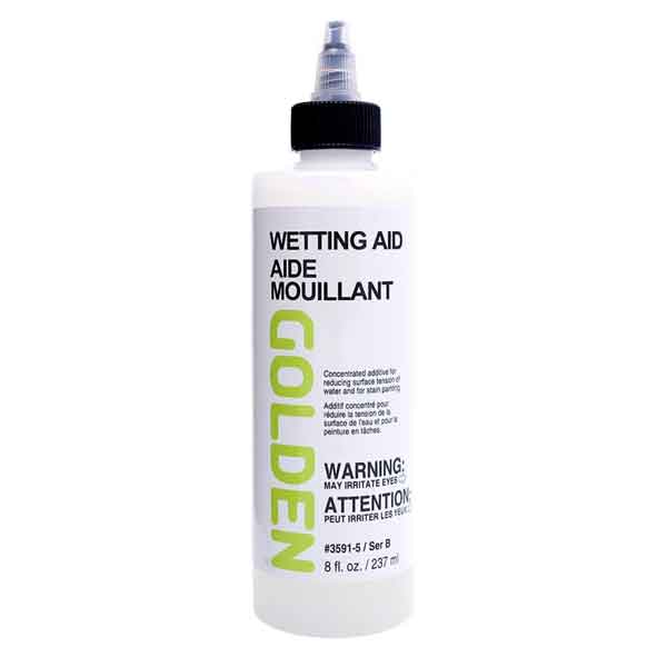 Golden Wetting Agent increases the slickness and flow of acrylic paint.