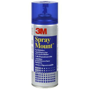 SprayMount spray adhesive allows for repositioning for up to 12 hours when sprayed on one surface, and for up to 2 hours when applied to both surfaces.