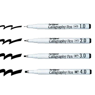 Calligraphy pens containing black water-based pigment ink