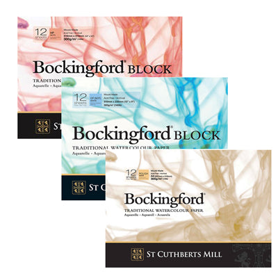 Bockingford watercolour paper block is mould-made, wood free, internally sized, acid free to archival standards and glued on all sides negating the need to stretch the paper before applying watercolours.