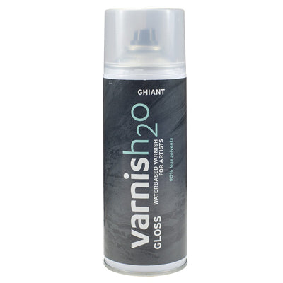 Water-based aerosol spray varnish. 90% fewer solvents and 35% fewer VOC's (Volatile Organic Compounds). UV-resistant and non-yellowing